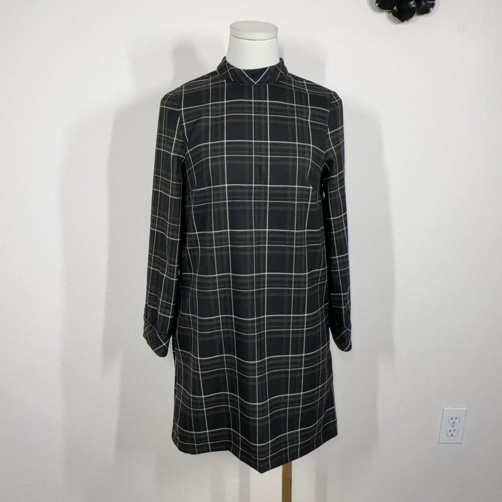 Zara Dress Womens XS Black Plaid Shift Pockets Office Workwear Fall Preppy